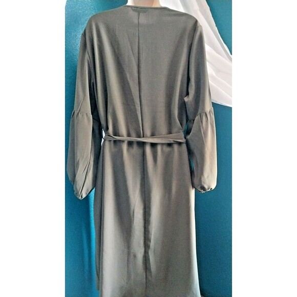 NWT Bloomchic 14-16 Solid Button Pocket Lantern Sleeve Tie Up Dress GREEN Dress - Picture 5 of 9